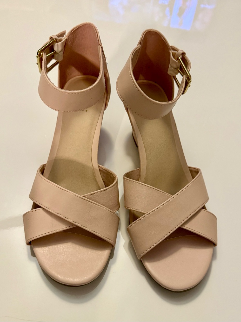 FIONI Clothing Blush Pink Crisscross Ankle-Strap Heels